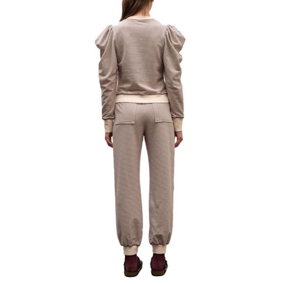 NWT By the River Moon River 2 Piece Striped Puff Sleeve Sweatshirt & Joggers Set - Picture 2 of 15